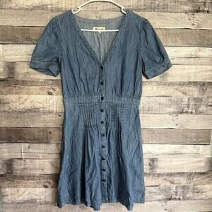 Madewell Women's Blue Denim Daylily Chambray Button Down Short Sleeve Dress Sz 2